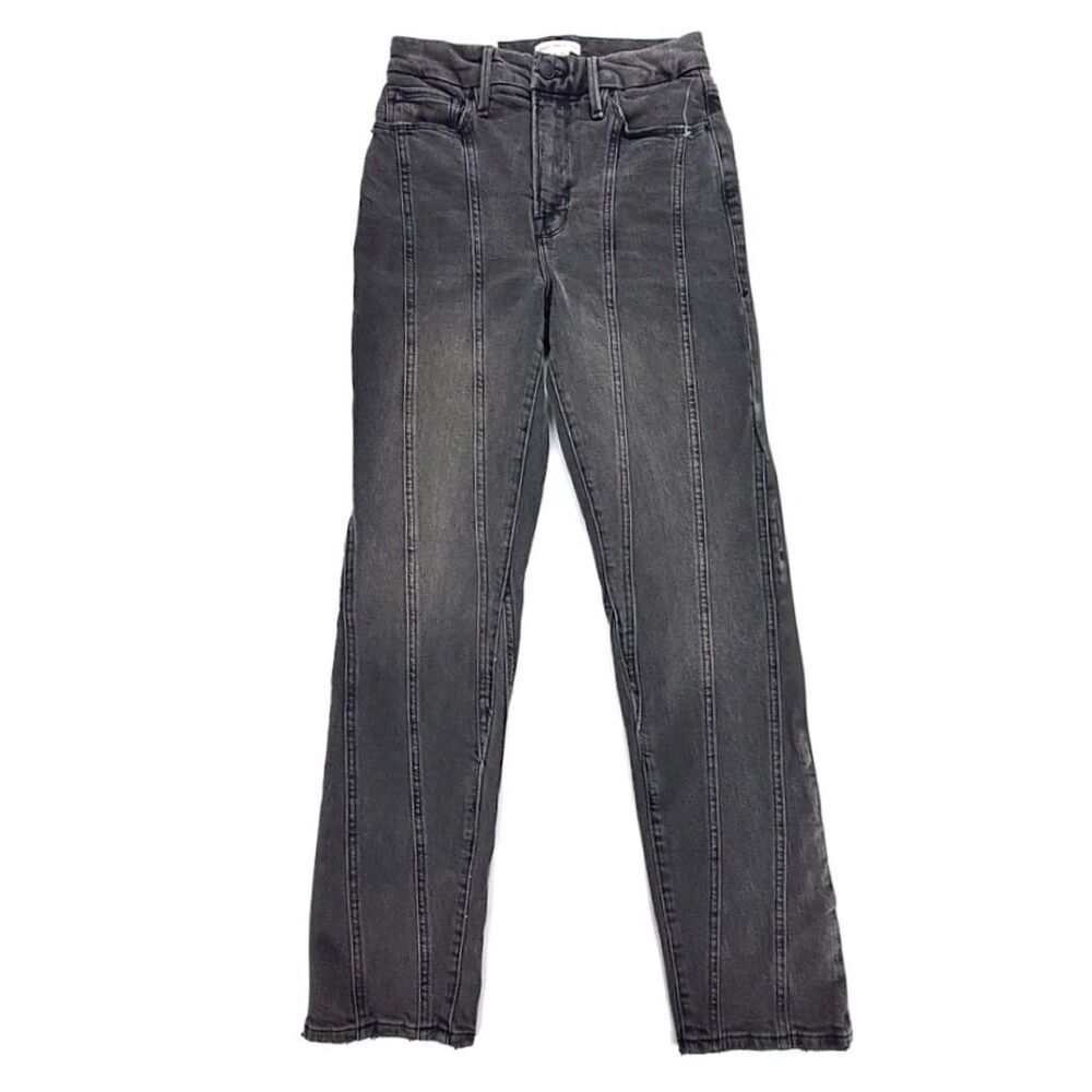 NEW Good American 90s Western High Rise Slim Straight Seamed Jeans Black Denim 4